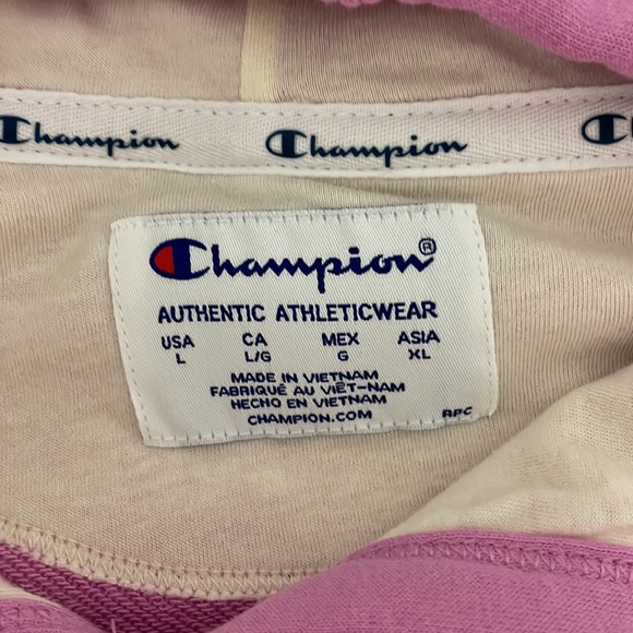 New CHAMPION Pink Violet French Terry Hoodie Logo Floral Front Size Large - Picture 10 of 12